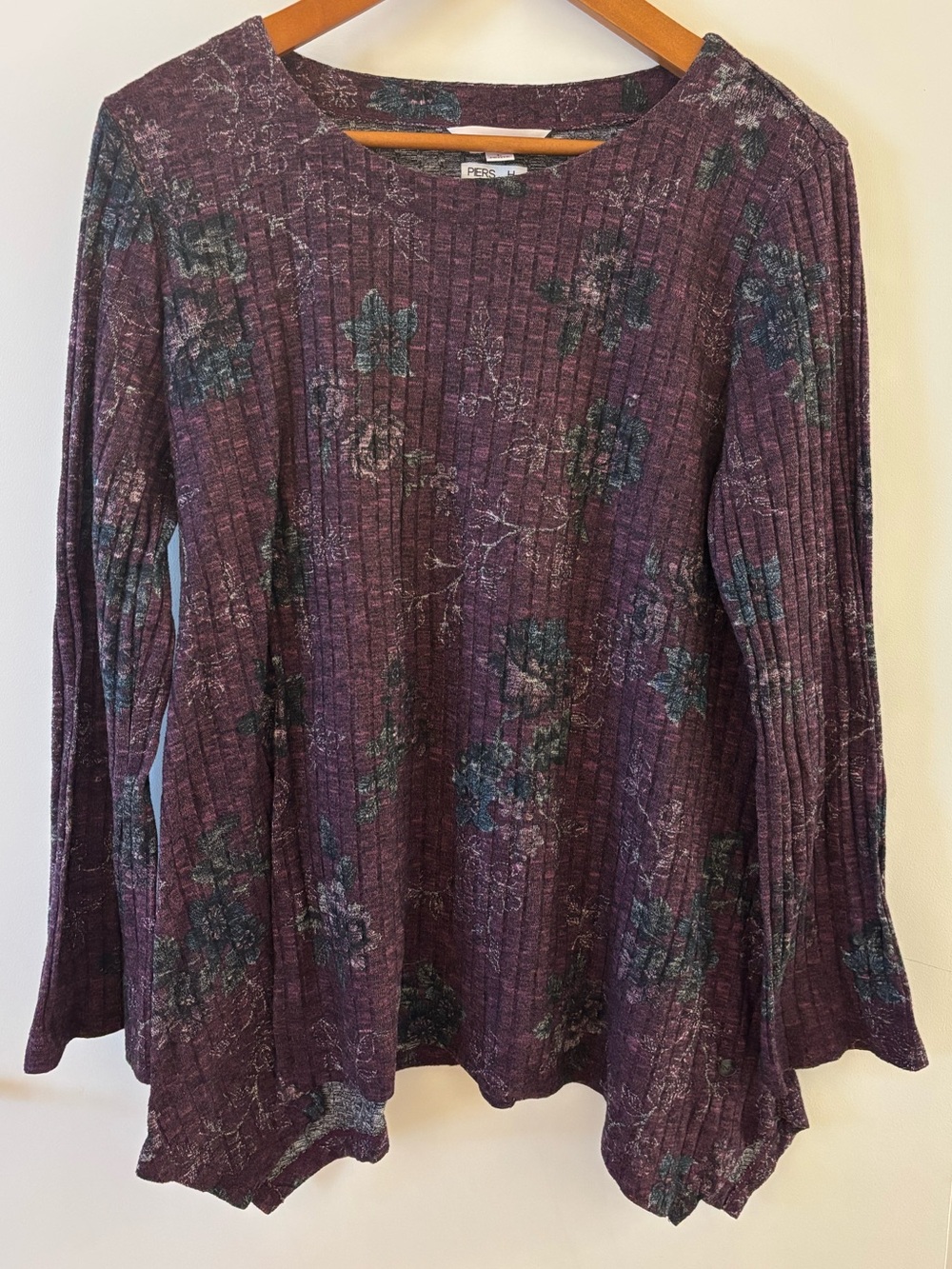 Northern Reflections Petite Purple Floral Ribbed Tunic Top L